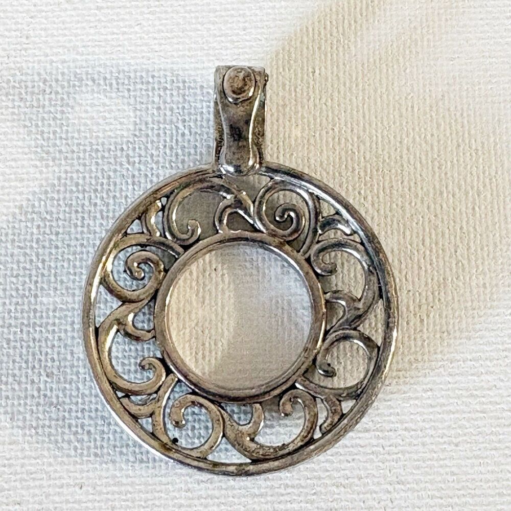 Premier Designs Annette Pendant Necklace Enhancer Round Silvertone Filigree